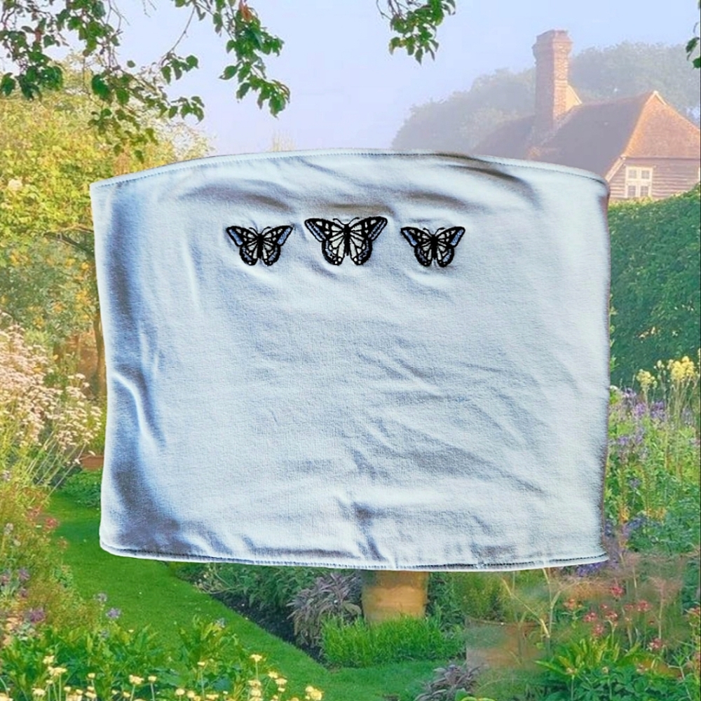 Hollister Coquette Island Girl Light Blue Butterfly Cropped Tube Top